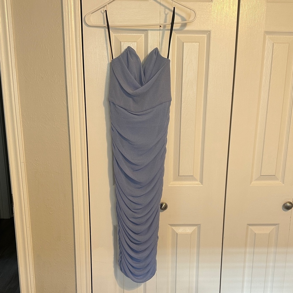 Michael Costello Strapless Light Blue Ruched Dress